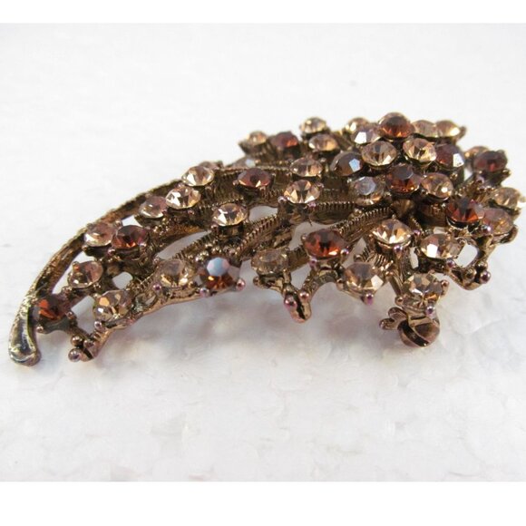 Brown Topaz Rhinestone Floral Combo Pendant Brooch - Picture 4 of 14